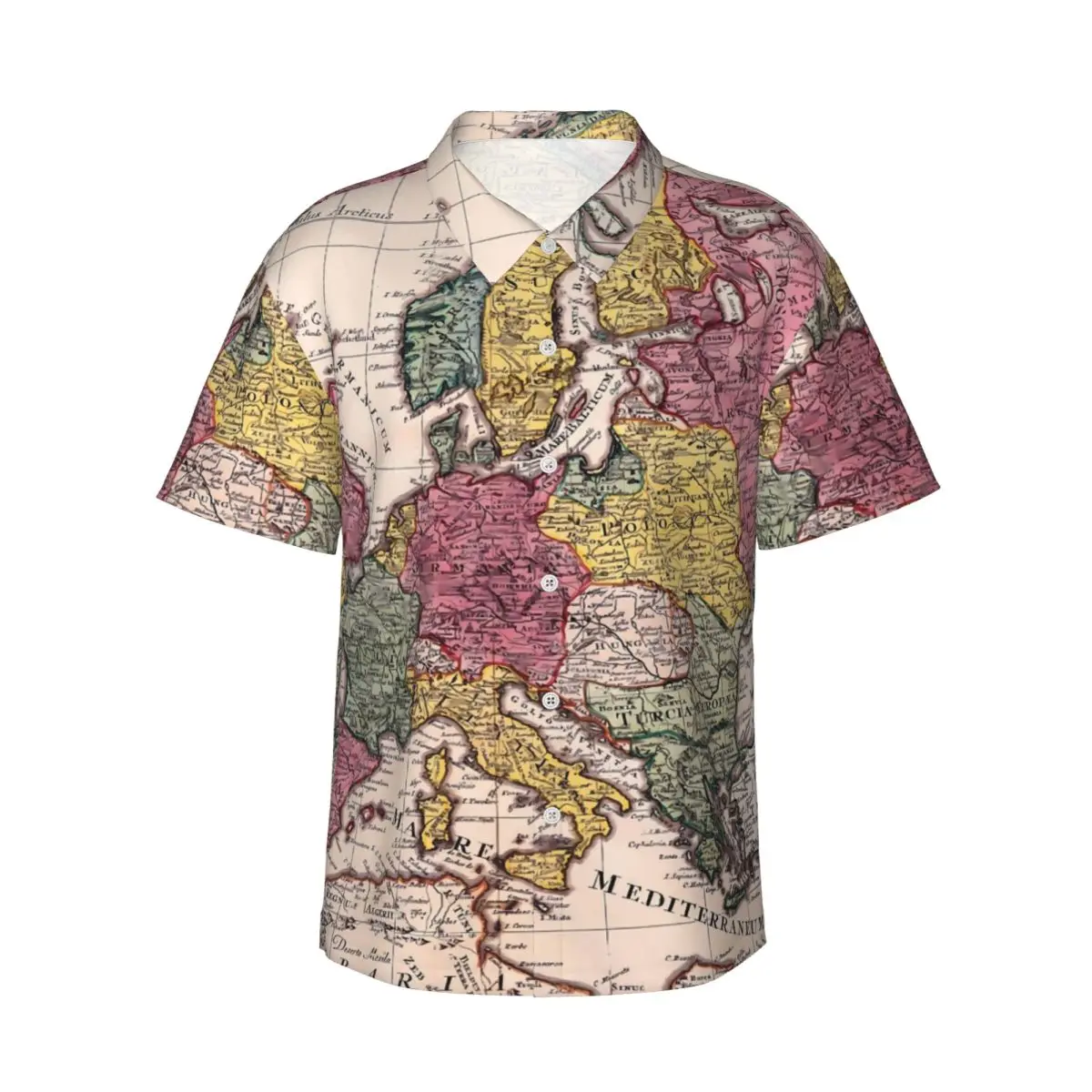 Old World Map Summer Shirt Men Beach Antique Map Casual Shirts Short-Sleeve Breathable Graphic Novelty Oversized Blouses