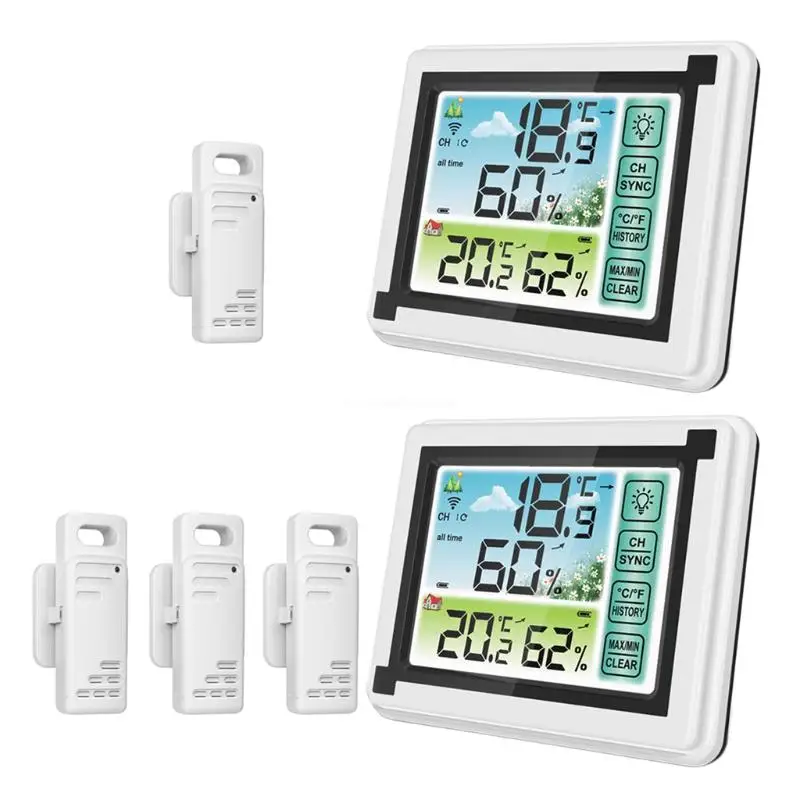 Wireless for Touch Screen Weather Station Indoor Outdoor Max Min Temperature meter Humidity Record ℃ ℉ Weather Monitor C