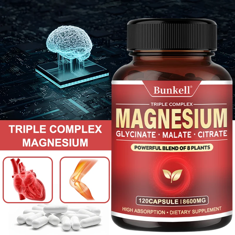 Triple High-efficiency Elemental Magnesium Complex - Glycine, Malic Acid and Magnesium Citrate, Muscle Relaxation, Immunity