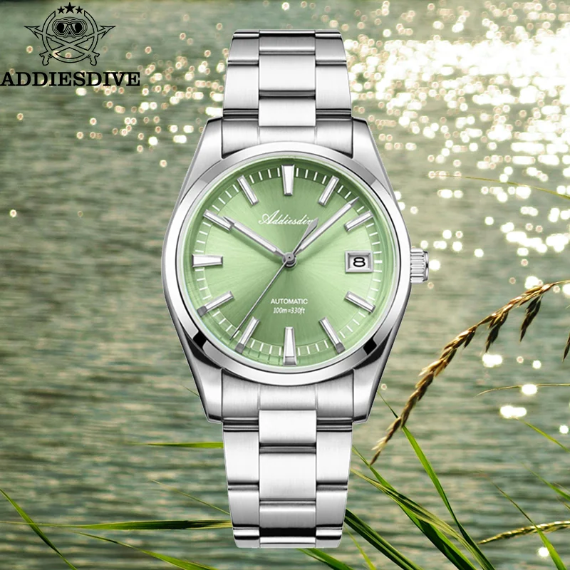 ADDIESDIVE Mechanical Watches For Men New 39mm Green Dome Stainless Steel Automatic Watch Waterproof BGW9 Luminous Luxury Watch