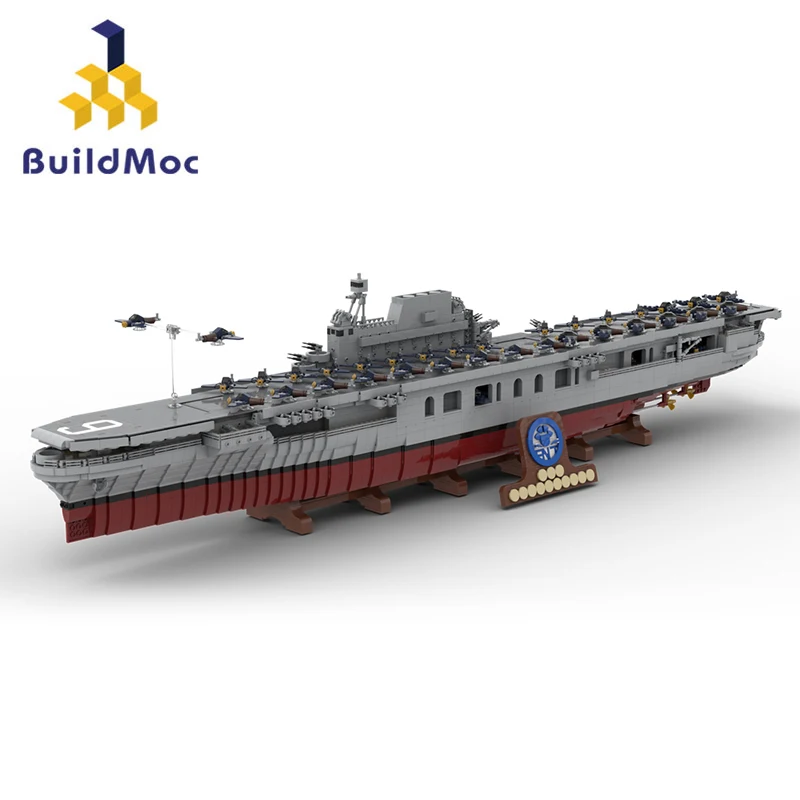 BuildMoc The USS Enterprise CV-6 Building Blocks Set Military World War II Warship Battle Boat Bricks Toy Children Birthday Gift