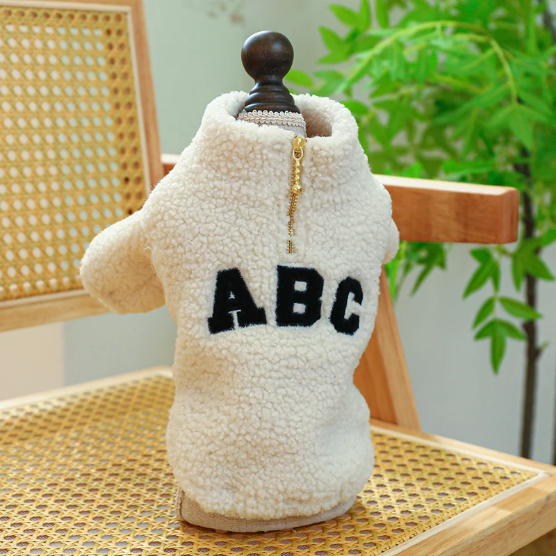 Dog Fleece Jacket Letter Embroidery Warm Zipper Cat Coat Winter Clothes for Cold Weather Pet Apparel