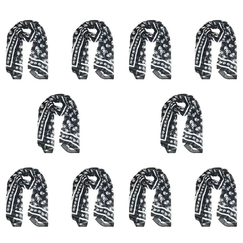 

TEXU 10X Черный шифоновый шарф с принтом черепов, модный длинный шарф-платок для женщин + брелок для ключей