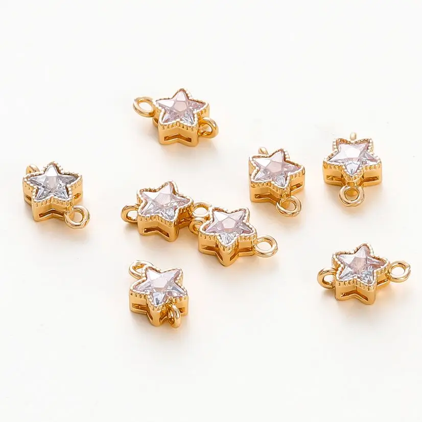 2-6Pcs 18K Gold Brass Rhinestone Stars Pendants Crystal With Double Holes Necklace Charms for DIY Jewelry Makings Accessories