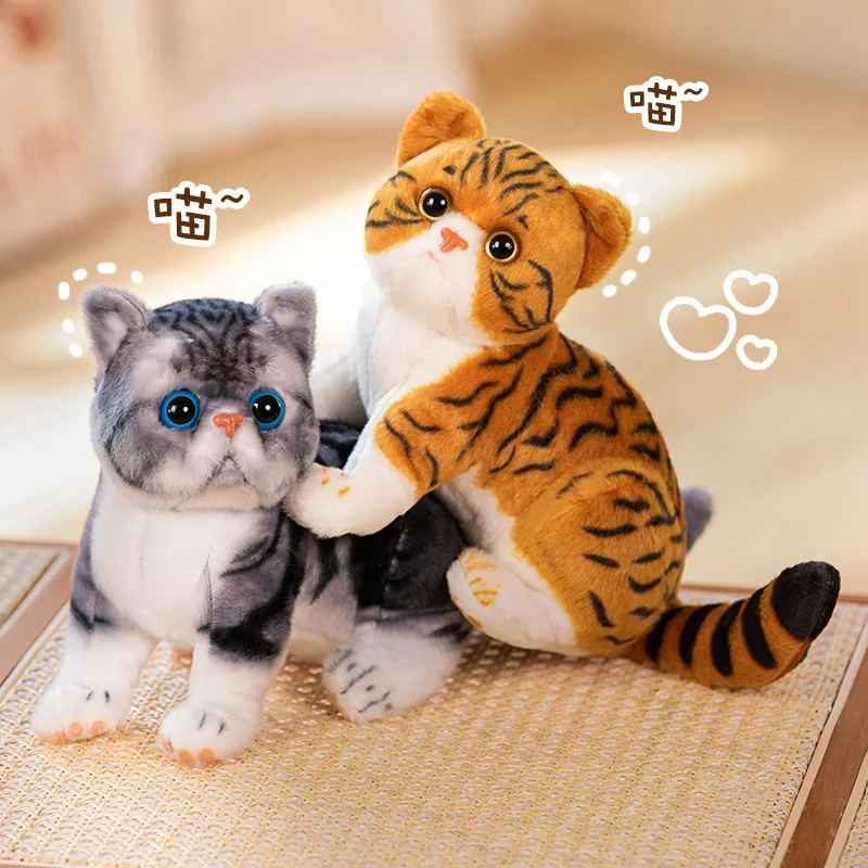 Big Face Simulation Plush Cat Doll Brown Grey Animal Plushie Stuffed Like Real Stripe Three Colors Little Kitten Birthday Gift