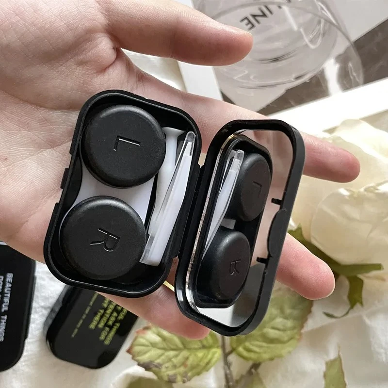 

Black Shell Contact Lens Case Container English Alphabet Contact Lens Box Travel Lens Holder Organizer Eye Container with Mirror