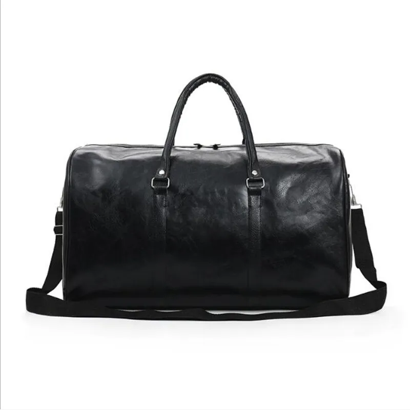 Bolsa de couro para homens Duffle grande, sacos de fitness grandes independentes, bolsa de ombro preta, zíper pu, moda