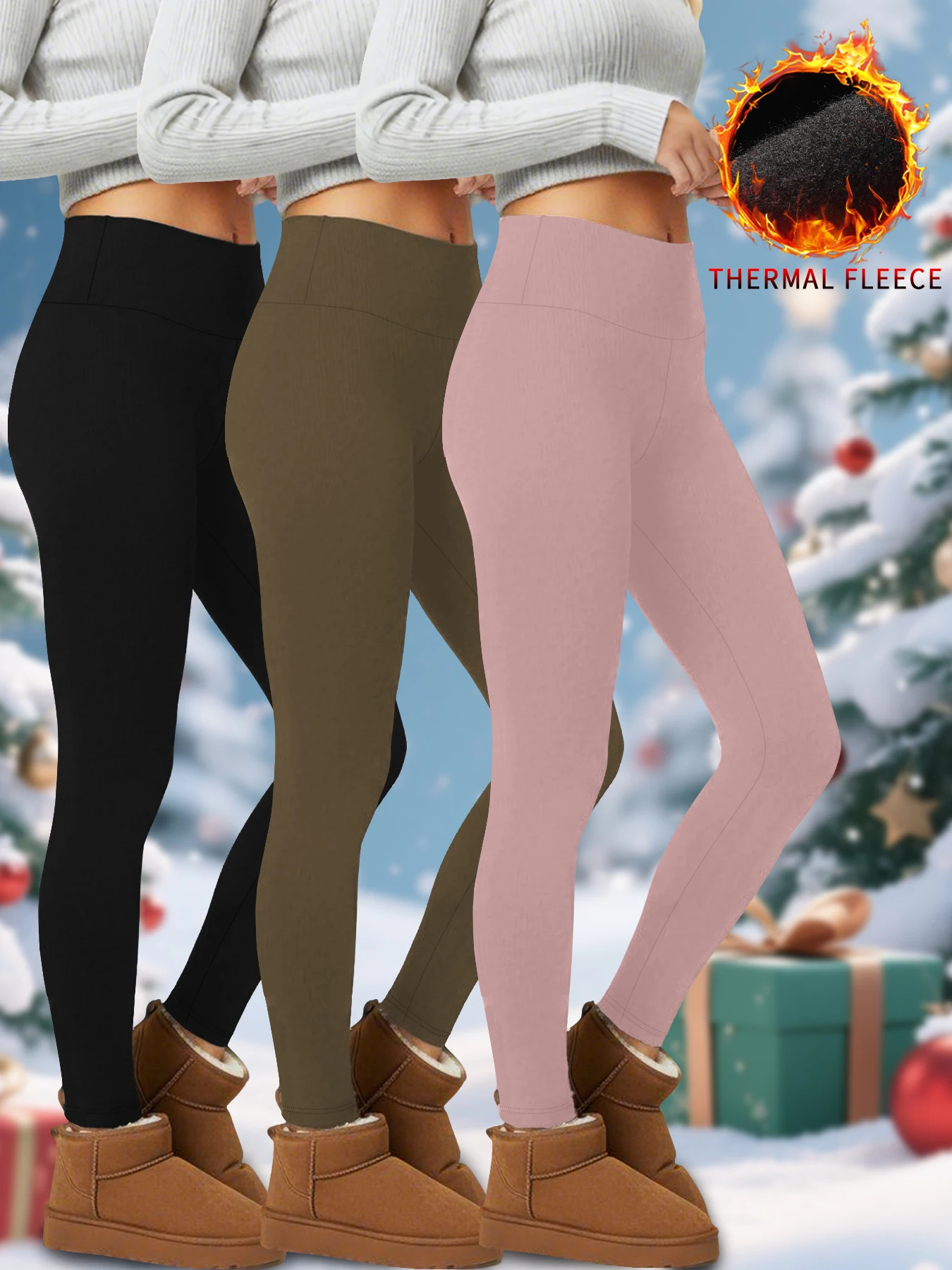 

3 Pack Thermal running leggings with and high waist. Women's winter workout pants with super soft fabric for casual wear