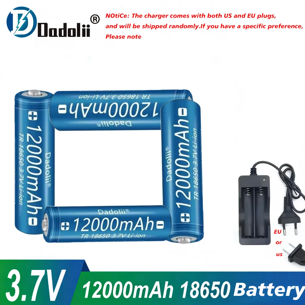 18650 3.7V 12000mAh High-Capacity Li-ion Battery | Rechargeable, Drop-Resistant | For Flashlight, Torch, Headlamp - Long Lasting
