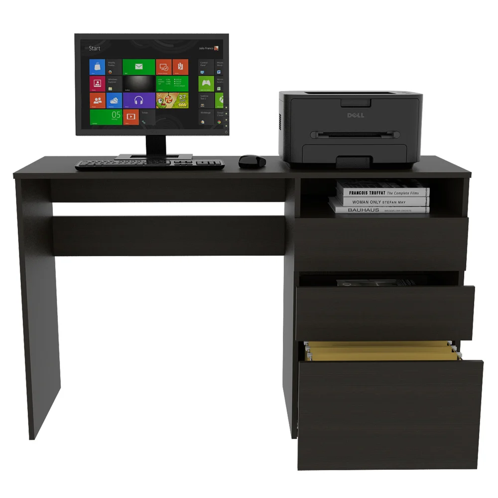 

Kenai 3 Drawers Computer Desk, One Shelf, Black computer desk white desk with drawers