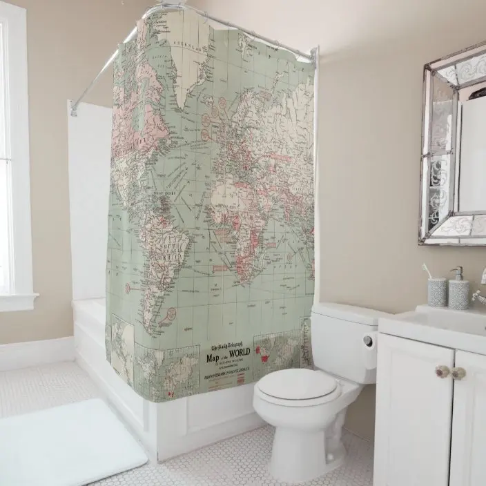 Antique Map Classic Old World Retro Map Shower Curtain Bathroom Curtain Hook Bathroom Curtain Home Decor Curtain l220cm