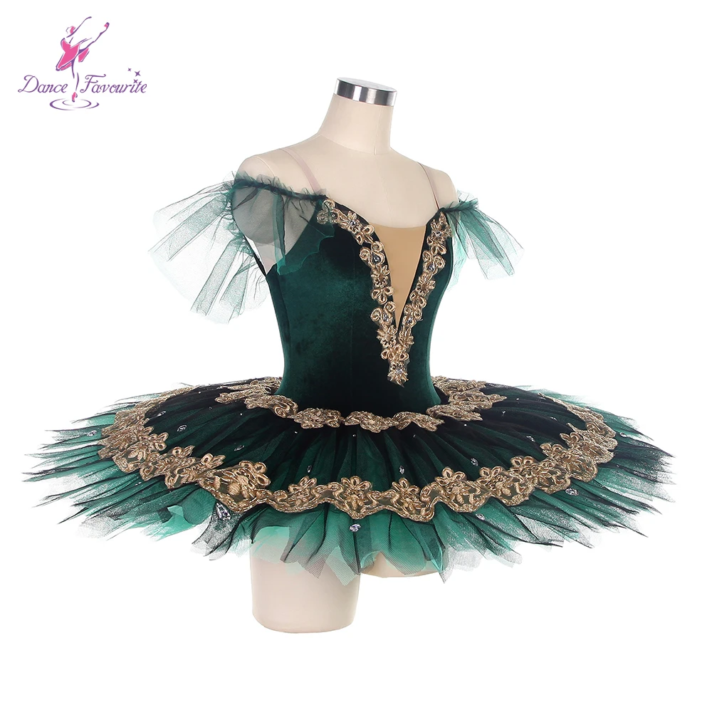 Dance Favourite Ballet Tutus BLL483 Green Velvet Bodice Pre-professional Ballet Tutu with Gold Trims Green Tutus