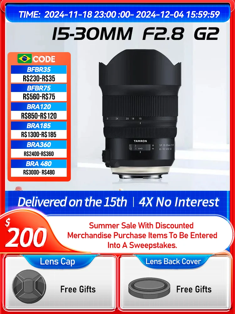 Tamron 15-30mm F2.8 Di VC USD G2 Full Frame Wide Angle Zoom Digital SLR Camera Lens for Canon 6D II Nikon D780 15 30 2.8（Used）