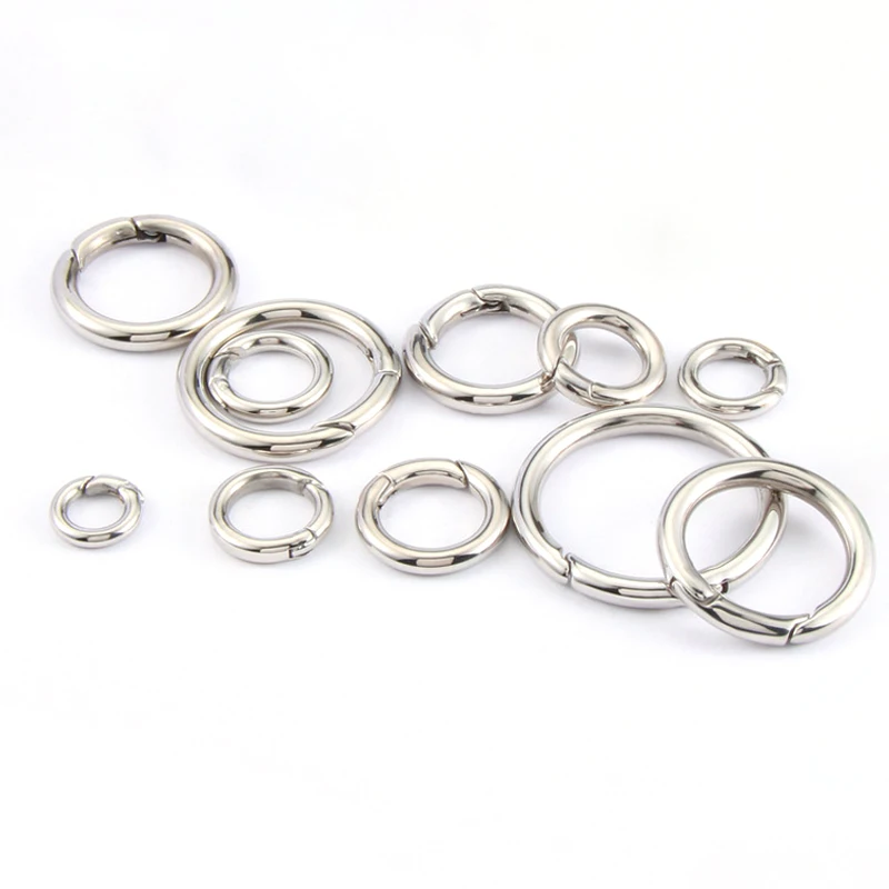 2pcs/1pc Stainless Steel Keyring Spring Clasps for Keychain Key Holder Polishing Openable Round Ring Carabiner Jewelry DIY