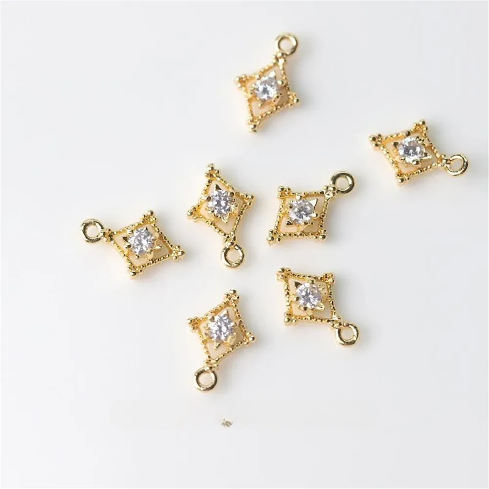 Gold-plated Rhombus Hollow Micro-inlaid Zircon Mini Pendant DIY Necklace Bracelet Handmade Charm Accessories S401