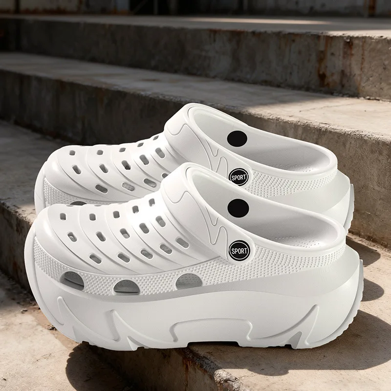 

9cm thick soled perforated shoes for women in summer, anti slip toe sandals for wearing outside, high tide slippers
