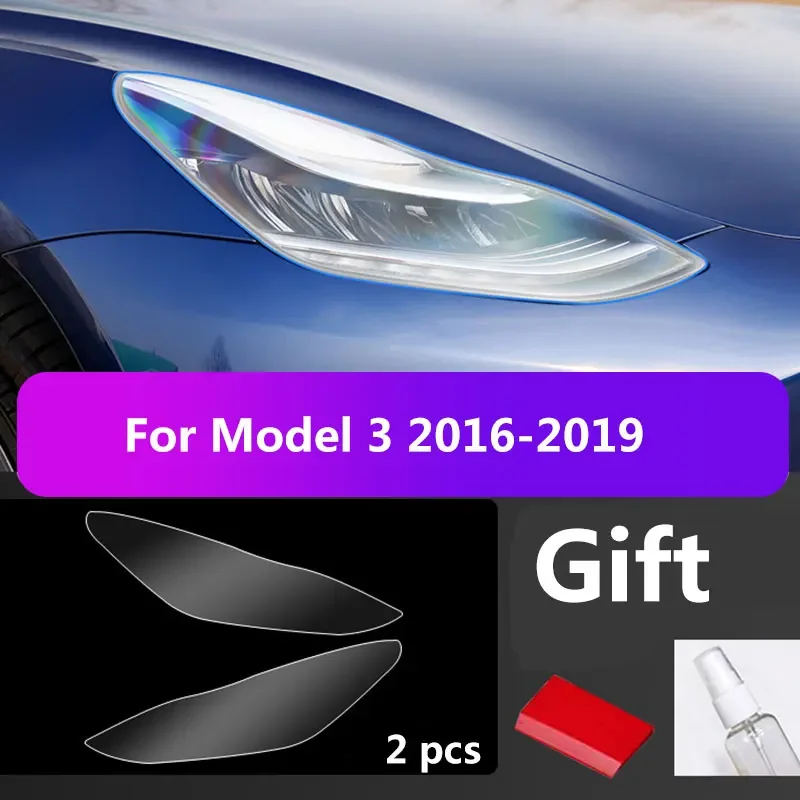 2Pcs Car Covers Headlight Protective Film For Tesla Model X S 3  Transparent Sticker Black  Accessories Anti Scratch Auto Repair