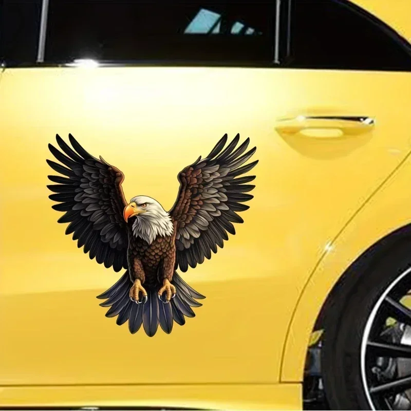 High definition picture of flying eagle with wings, car stickers, car doors, windows, and body stickers, covered with scratches