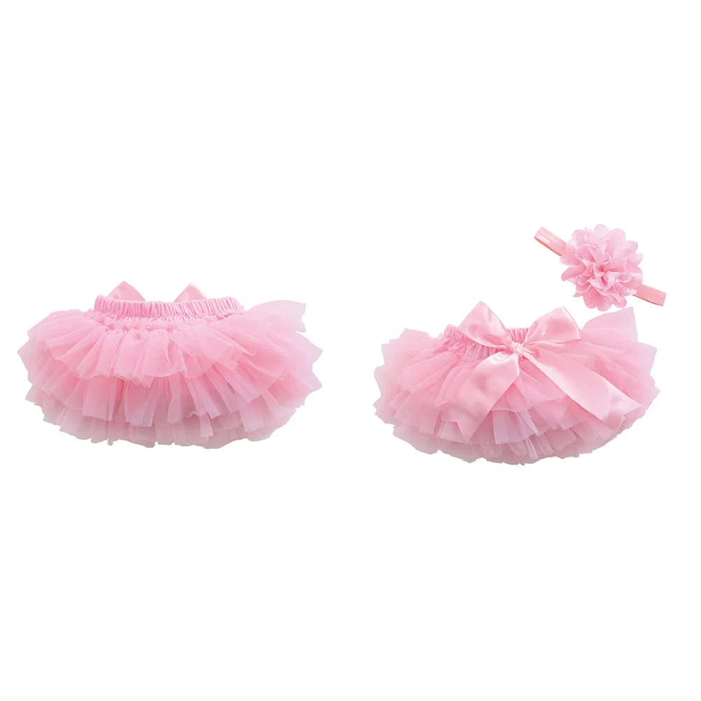 

Satin Elastic Waistband Tutu Skirt for Baby Girls Newborn Toddlers Birthday Dress Headdress Size S Pink Random Style