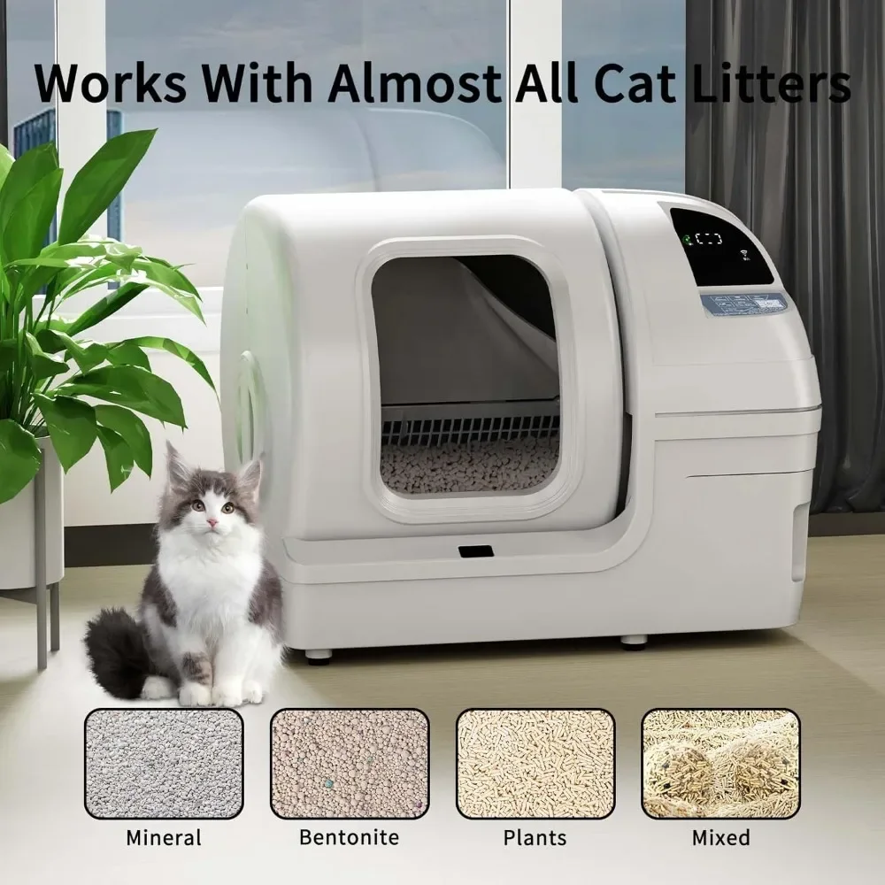 Automatic Cat Litter Box with APP Control & Safe Alert & Smart Health Monitor, Odor Removal Self Cleaning Cats Litter Box