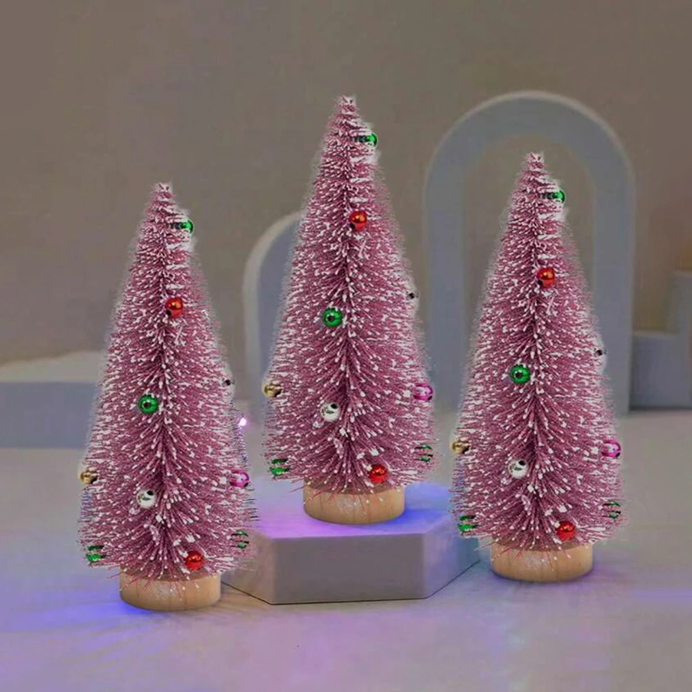 1Pc Mini Christmas Tree Cedar Tree Snowflake Pine Needle Tree Doll House Festival Tabletop Miniature Snow Decor