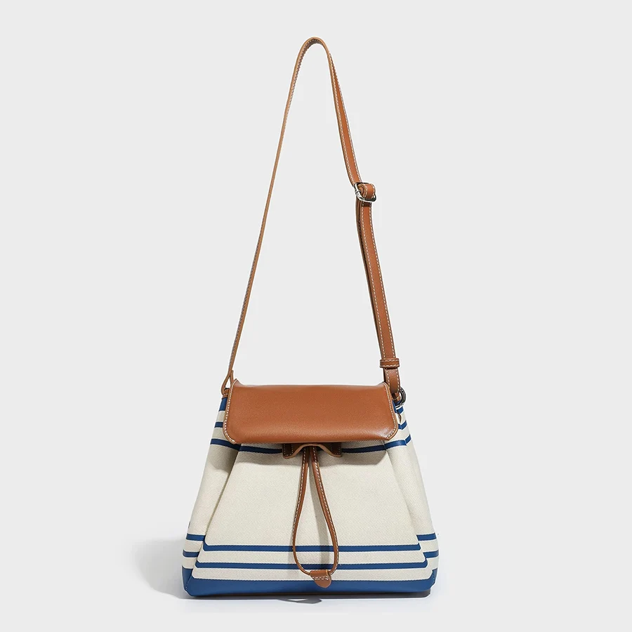 drawstring Striped canvas flip backpack for women design Shoulder Bags Leisure commuting travel bagpack Mochila полосатый рюкз