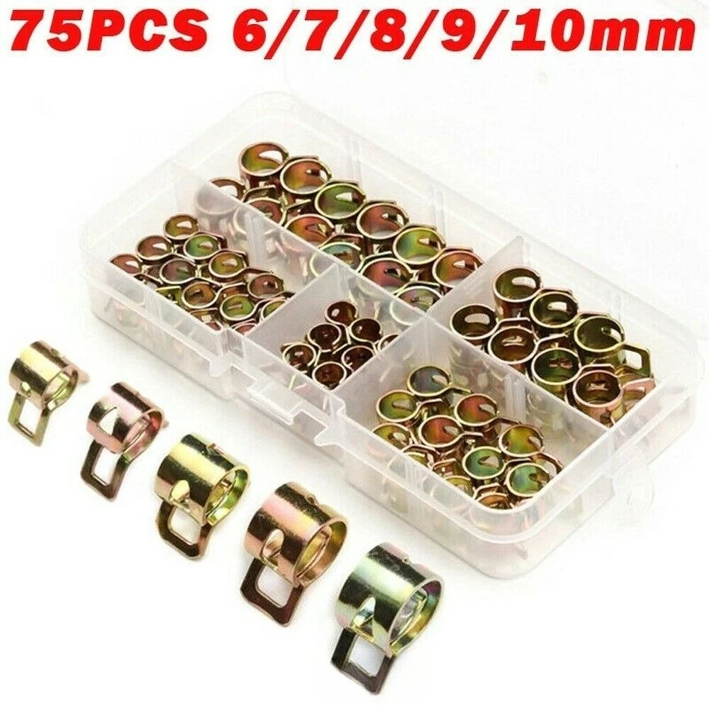 

75 PCS Zinc Plated Spring Hose Pipe Clamp Air Clip Clamp 6mm 7mm 8mm 9mm 10mm
