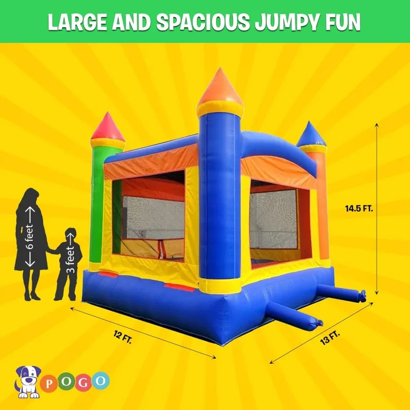 Inflatable Bounce House, Rainbow Castle, 13 x 12 x 14.5 Foot, Outdoor Playhouse for Kids Outdoor Commercial Bouncer Castle, Bask