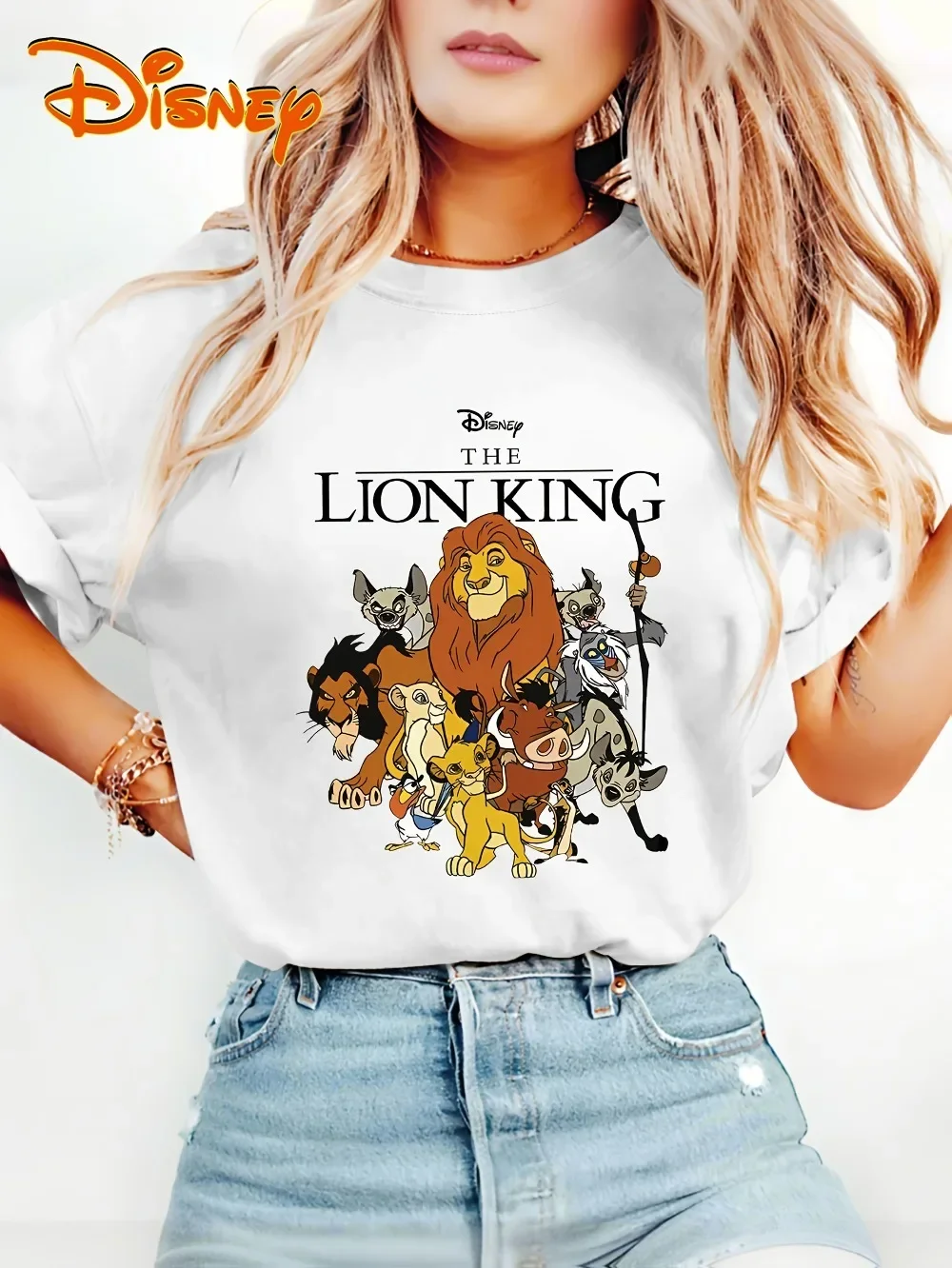

Retro Lion King Family Matching T-Shirts Comfortable Color Shirts with Vibrant Cartoon Character Print Round Neck Casual Tees