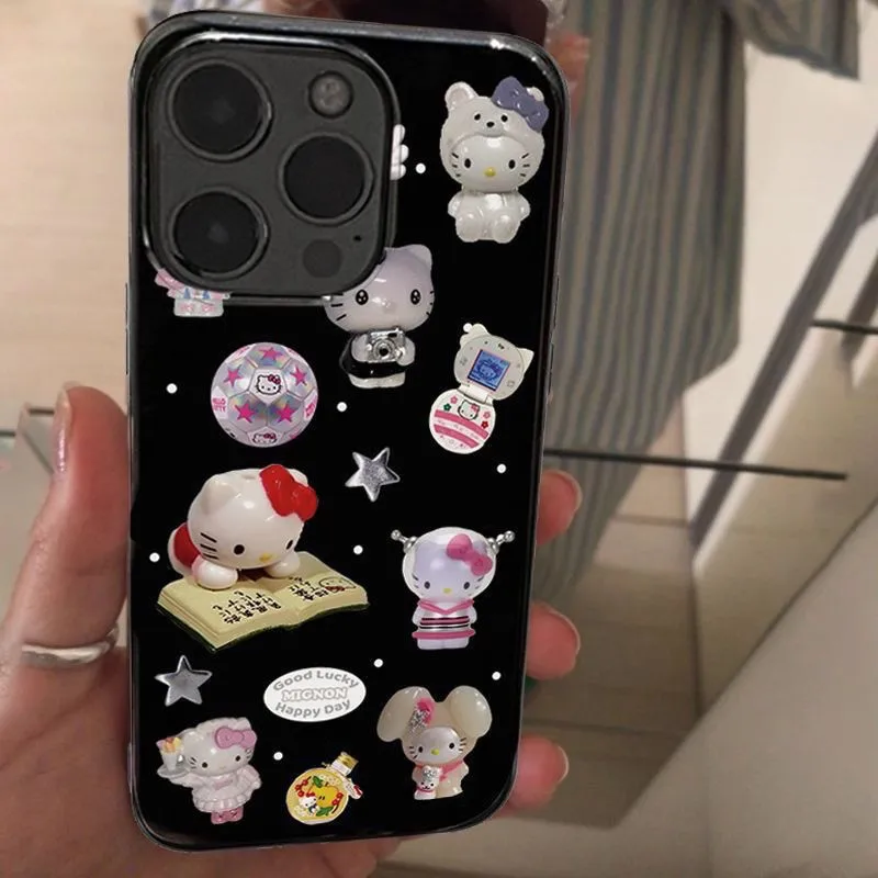 Funda de teléfono bonita de dibujos animados de Hellos Kittys negra estilo INS para iPhone 17 16 15 14 13 12 11 X XS 8 Air Pro Max Plus cubierta de doble capa