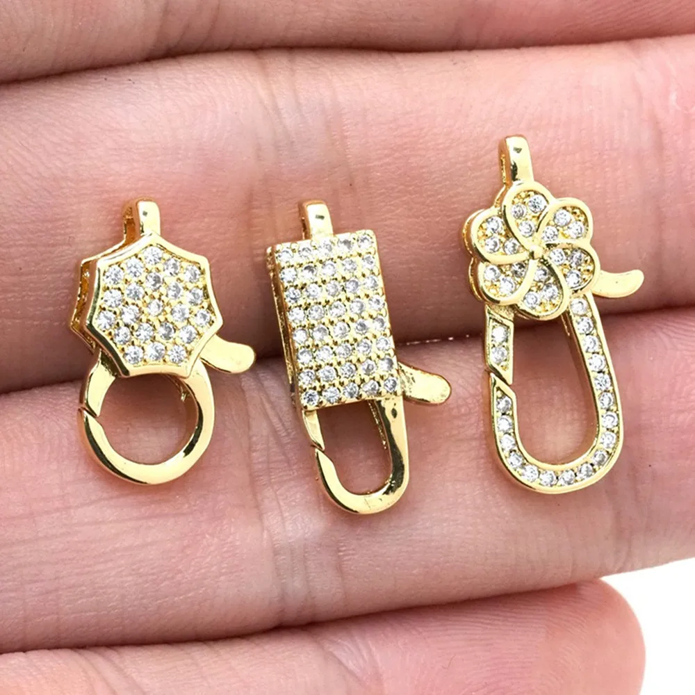 

Gold Color Star Flower Rectangle Lobster Clasps Hooks Connetors CZ Zircon For Bracelet Necklace Chain Jewelry Making Findings