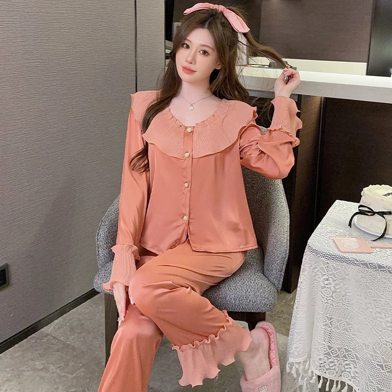 

Зимние женские пижамные комплекты: натуральные, удлиненные, удобные, на пуговицах, с двойным бисерным принтом, эстетичный дизайн, эластичные, в стиле ретро, для офиса