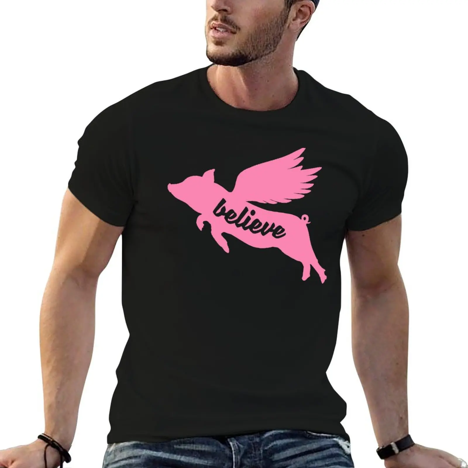 

FLYING PIG BELIEVE T-Shirt custom t shirt baggy shirts oversized workout shirts for men