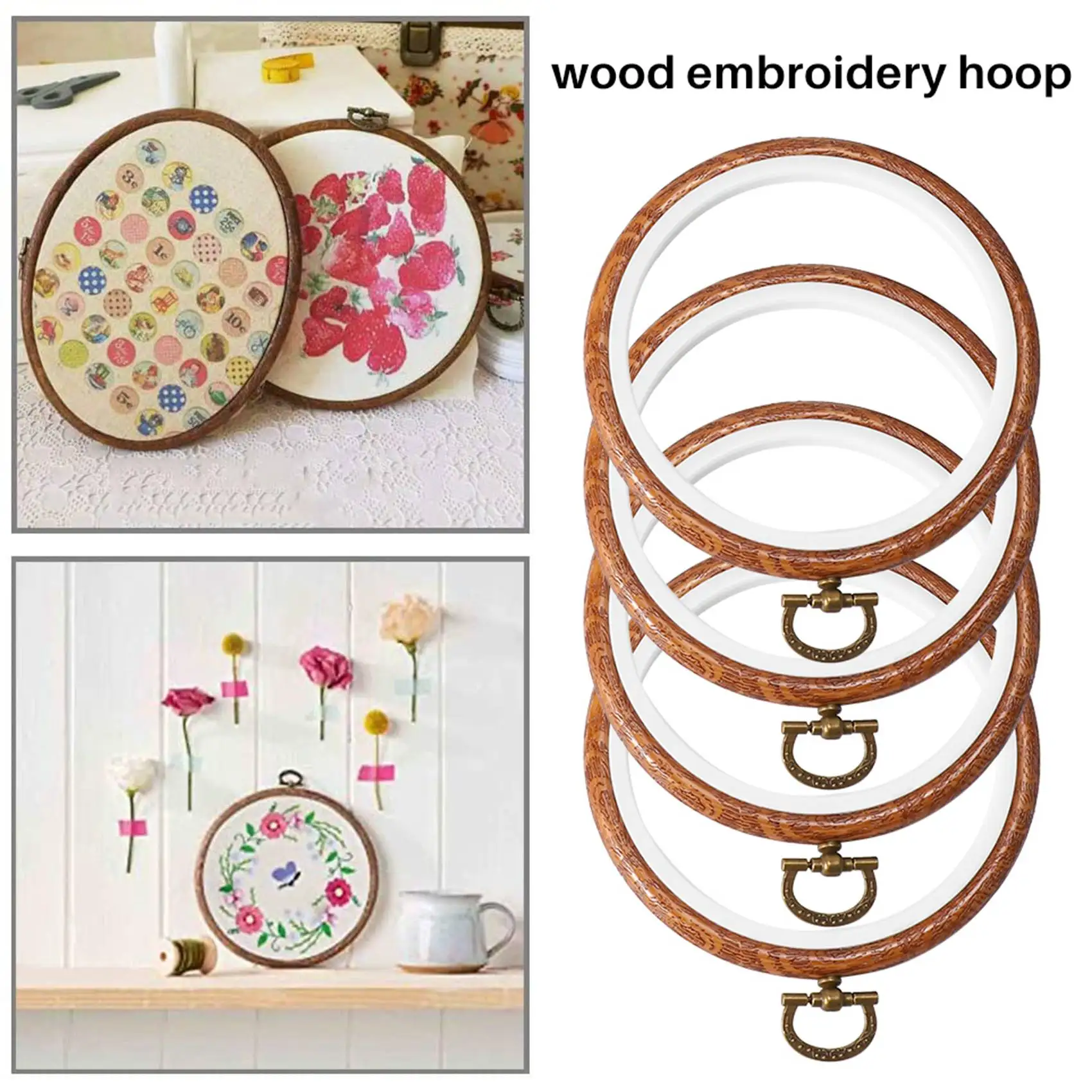 SPOR 5Pcs Embroidery Hoops Imitated Wood Embroidery Circle Round Display Frame Circle for Art Craft Sewing and Hanging