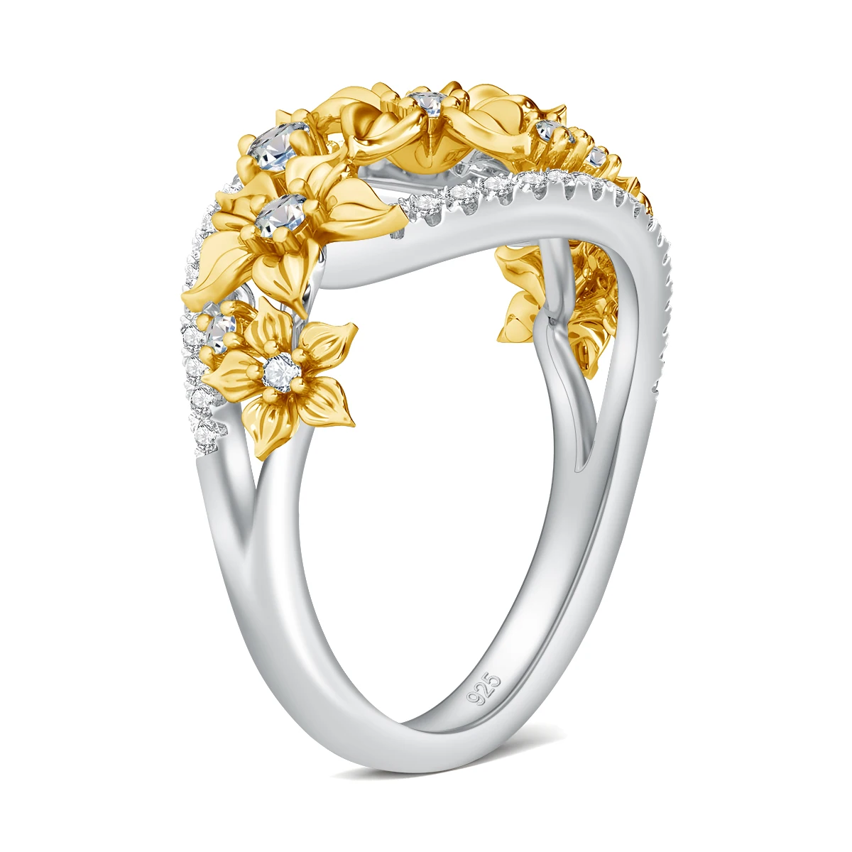 Einzigartiger, trendiger Blumen-Moissanit-Ring mit Zertifikat, luxuriöser Ehering für Damen, Verlobungsfeier, Schmuckzubehör im Angebot – Detail 3