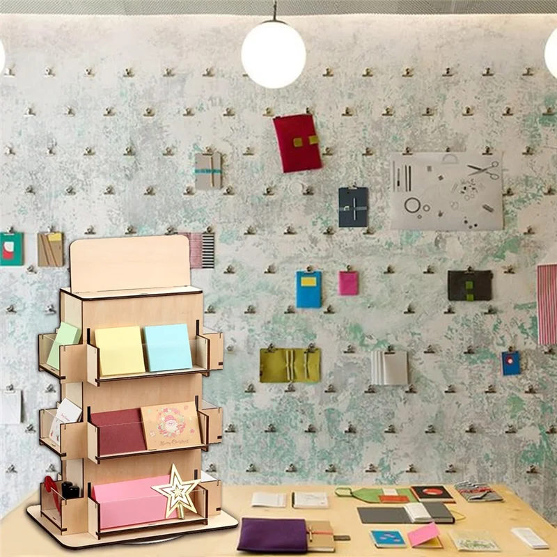 

【Горящее предложение】Деревянная вращающаяся стойка для хранения, многослойная стойка для хранения поздравительных открыток и открыток, деревянная настольная стойка для хранения книг