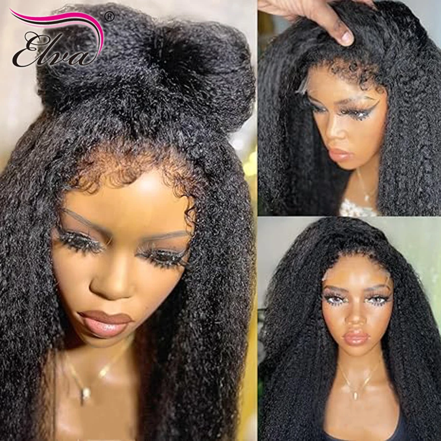 

4C Edges Curly Baby Hair Lace Wig Transparent 13x6 Kinky Straight Lace Front Wig Pre Plucked Yaki Brazilian 360 Lace Frontal Wig