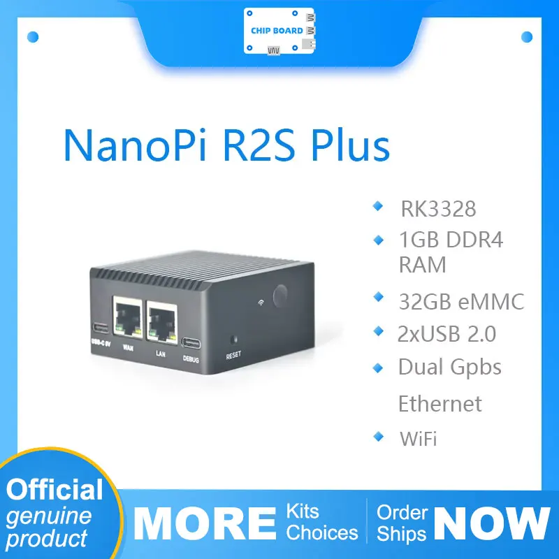 

NanoPi R2S Plus Mini Development Board RK3328 Dual Gigabit Ethernet Ports 32GBeMMC Supports M.2WiF