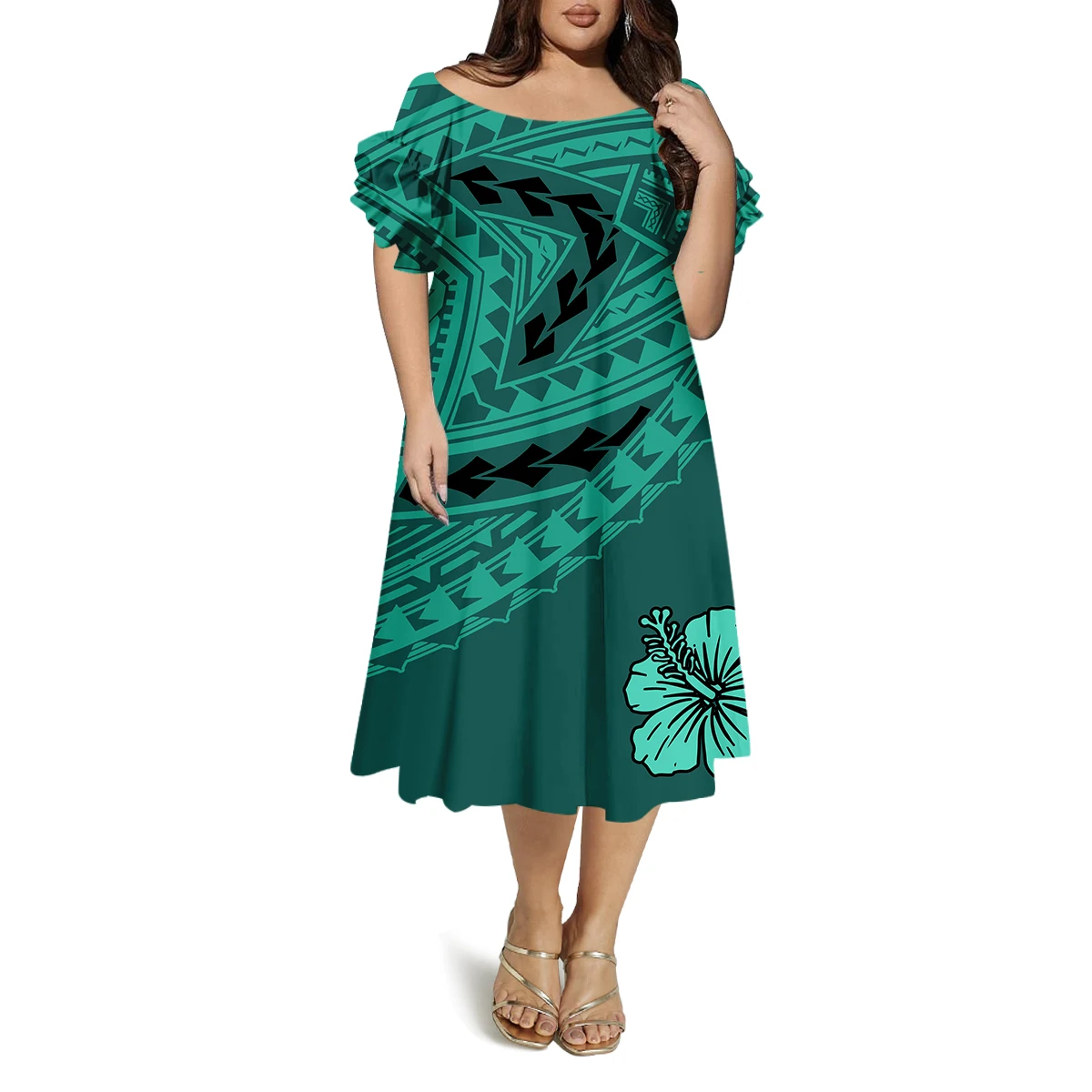 

Летнее свободное повседневное платье с короткими рукавами в отпускном стиле, полинезийское удобное и элегантное женское платье на заказ