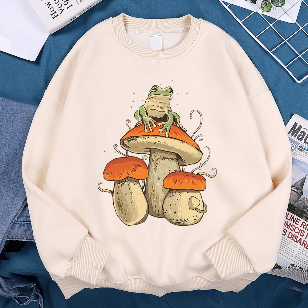 Cottagecore Aesthetic Mushroom Dark Academia Frog Men Hoodie Fashion Hoody Casual Loose Sweatshirts Fleece Clothing Pullover