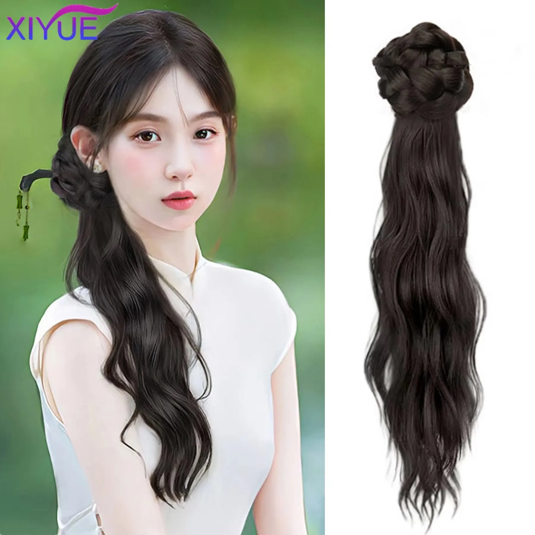 

Synthetic Chinese Style Claw Clip Long Curly Ponytail Natural Fluffy Can Be Tied Ancient Style Hanfu Cheongsam Ponytail Wig XY