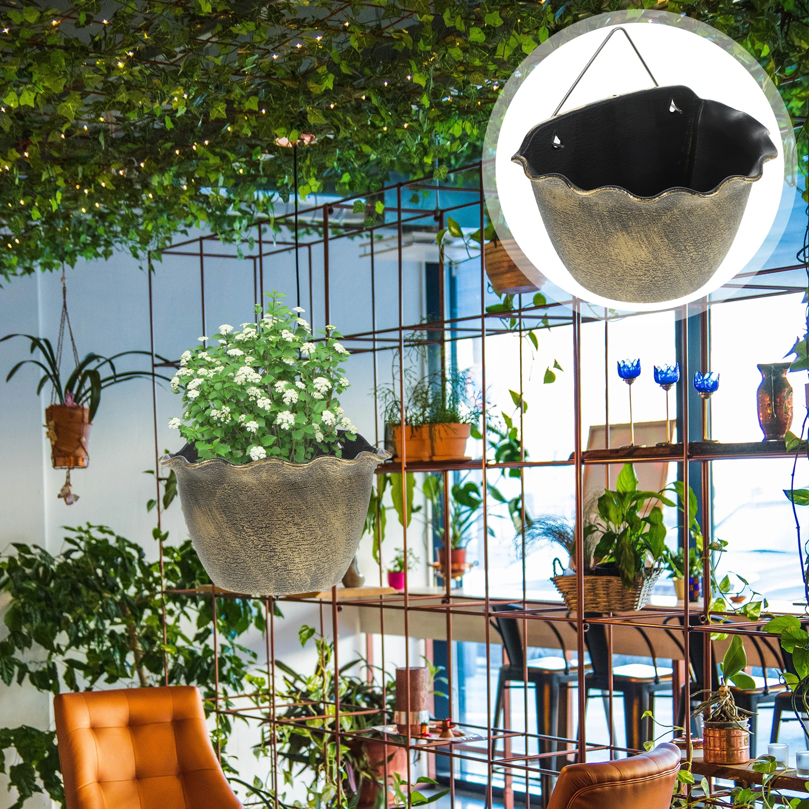 

Retro Spray Painted Hanging Basket Basin Wall Flowerpot Creative Planter Holder Pots Indoor Railing Wall-mounted Plastic