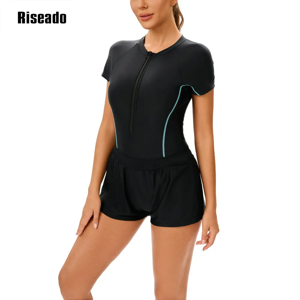 

Riseado Women One Piece Swimsuit Short Athletic Swimwear With Shorts Adult Bathing Suit for Training-Pool