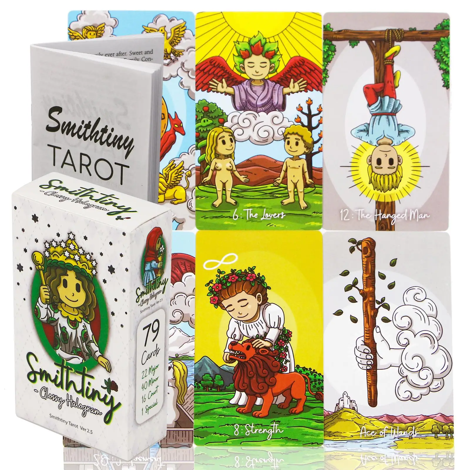 SmithTiny Tarot Deck V2.5, 79 Pcs Cartoon Cute Boy Tarot Cards with Guide Book, Standard Size Tarot Cards for Beginners