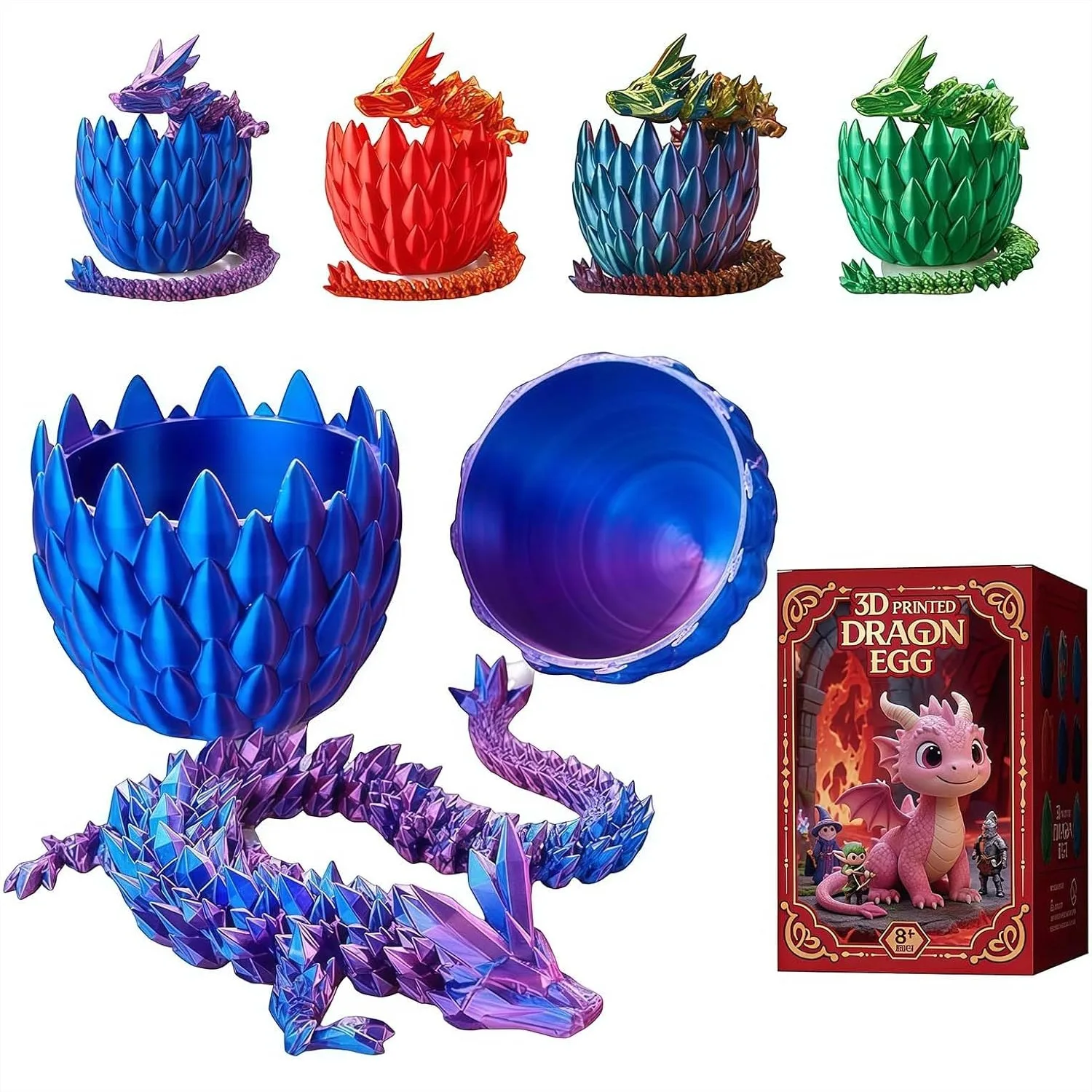 

3D Printed Dragon Eggs Fidget Toy, Mystery Crystal Dragon for Easter Basket Stuffers, Stress Relief & Unique Decor for Kids