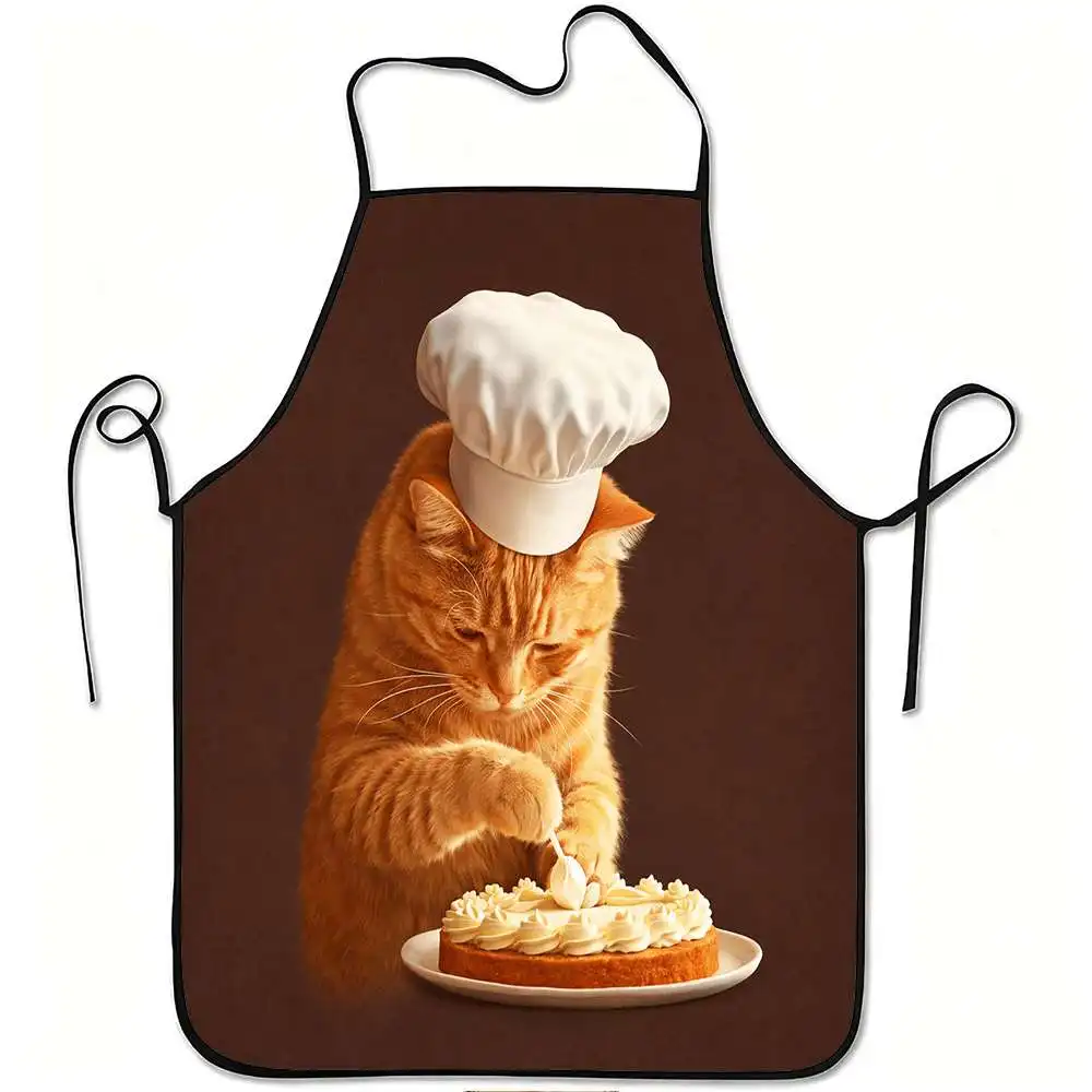 1pc of a Humorous Chef Cat Apron for Baking Cakes, Made from Durable And Easy-To-Clean Polyester. It Features an Adjustable