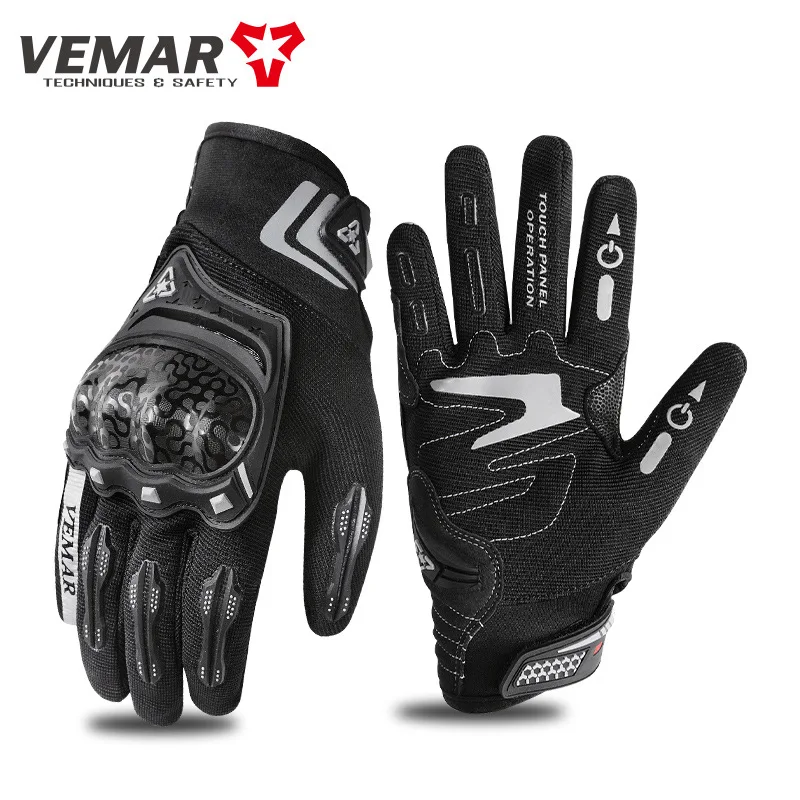 Motorcycle gloves autumn men's breathable, anti-slip wear reflective touch screen at night