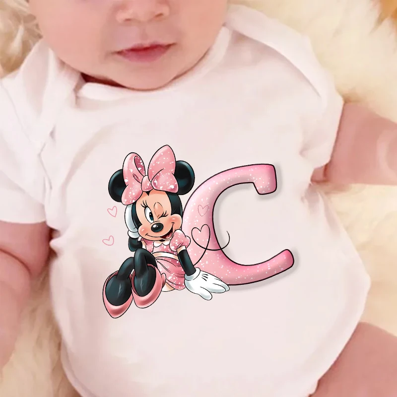 Cute Baby Name Letter Combination Printing Bodysuit Minnie Mouse 26Letter Short Sleeve Cotton Jumpsuit Mickey One-Pieces Clothes