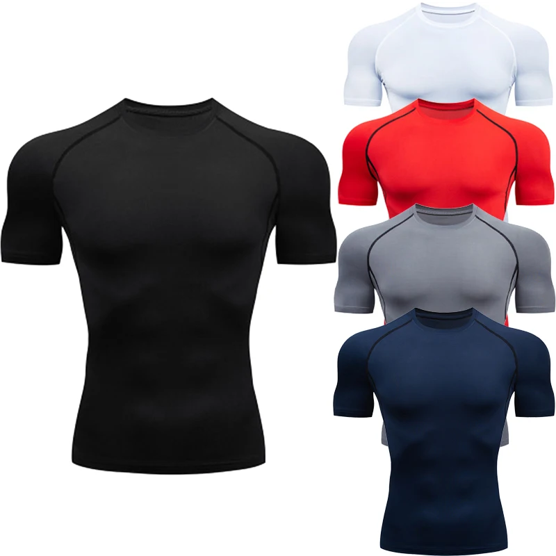 Compression Shirt Summer Men\'s T-Shirt White Short Sleeve Breathable Quick Dry Fitness Top Sports Long Sleeve Compression Shirt