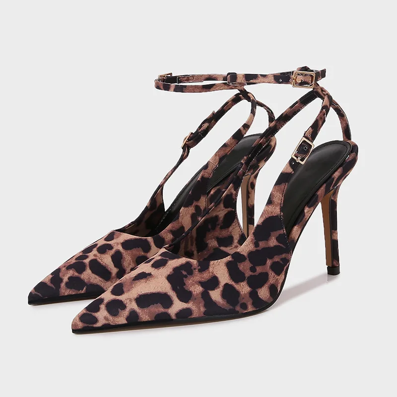 

Роскошные дизайнерские женские модельные туфли на высоком каблуке, элегантные летние женские сандалии с ремешком на щиколотке и леопардовым принтом на пятке для офисной работы